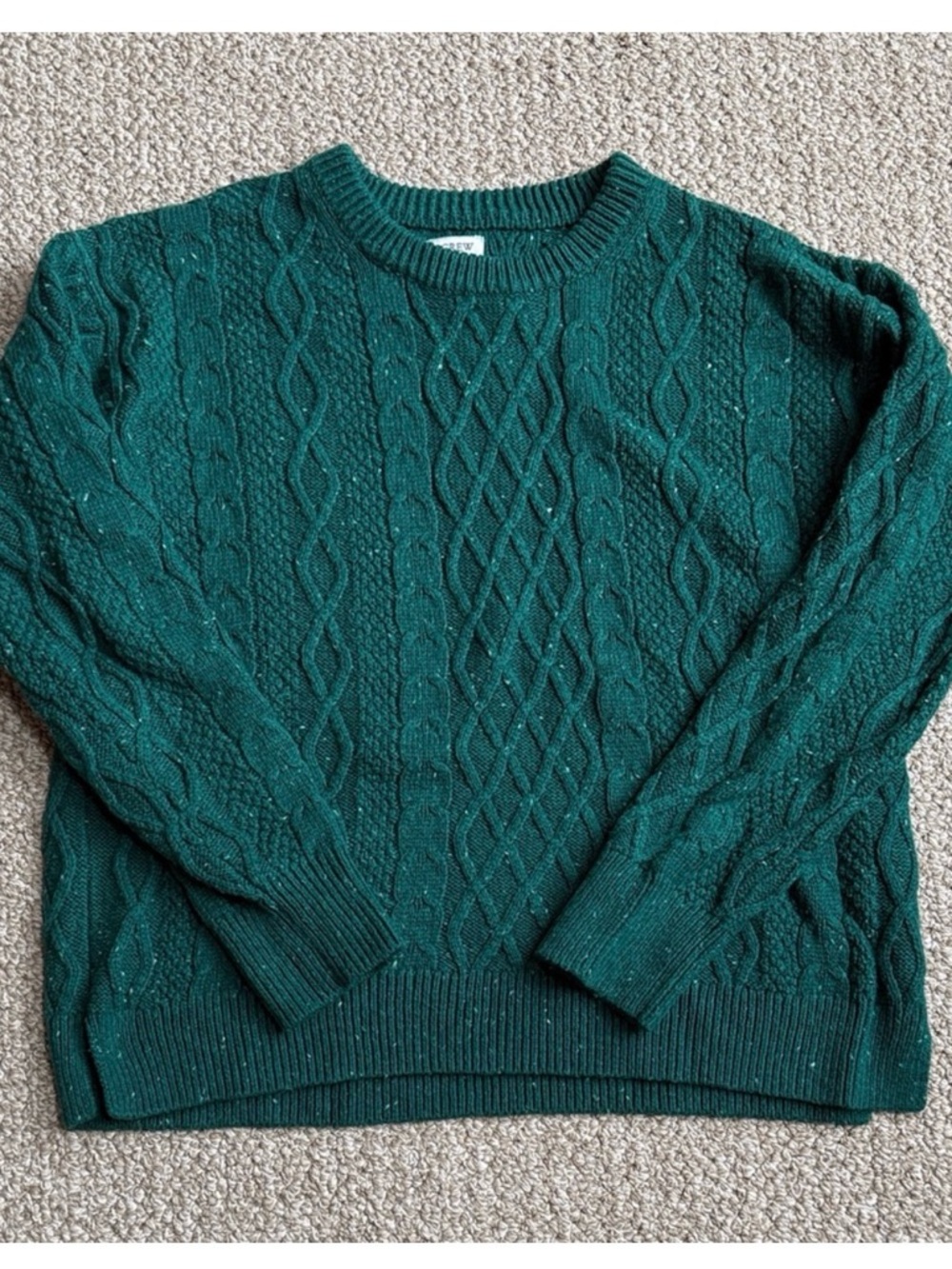 J. Crew Factory Green Tweed Cable Knit Crewneck Sweater